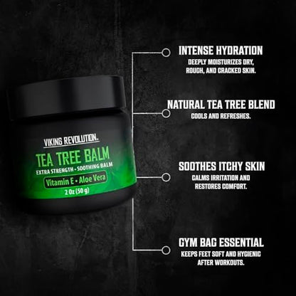 Viking Revolution Teebaumöl-Balsam - Fußcreme für trockene Haut - Tiefenfeuchtigkeitsspendende Formel mit Aloe Vera, Vitamin E & Eukalyptus - Beruhigt & Hydratisiert raue Hände, Ellbogen & Füße (60 ml, 1er-Pack)