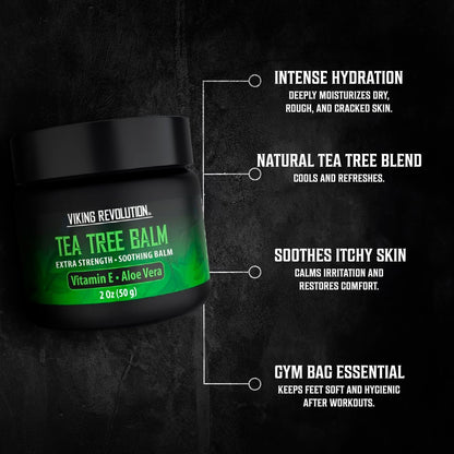 Viking Revolution Teebaumöl-Balsam - Fußcreme für trockene Haut - Tiefenfeuchtigkeitsspendende Formel mit Aloe Vera, Vitamin E & Eukalyptus - Beruhigt & Hydratisiert raue Hände, Ellbogen & Füße (60 ml, 1er-Pack)