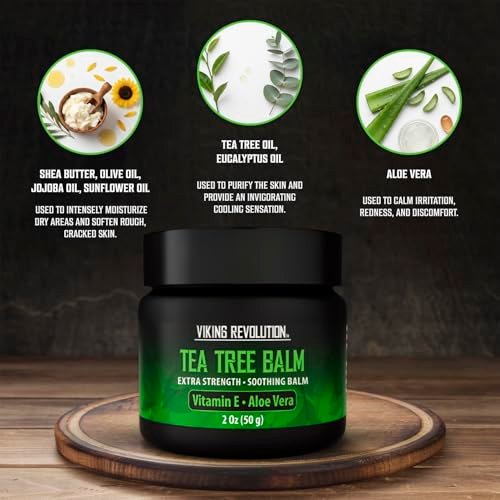 Viking Revolution Teebaumöl-Balsam - Fußcreme für trockene Haut - Tiefenfeuchtigkeitsspendende Formel mit Aloe Vera, Vitamin E & Eukalyptus - Beruhigt & Hydratisiert raue Hände, Ellbogen & Füße (60 ml, 1er-Pack)