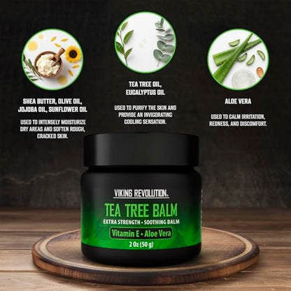 Viking Revolution Teebaumöl-Balsam - Fußcreme für trockene Haut - Tiefenfeuchtigkeitsspendende Formel mit Aloe Vera, Vitamin E & Eukalyptus - Beruhigt & Hydratisiert raue Hände, Ellbogen & Füße (60 ml, 1er-Pack)
