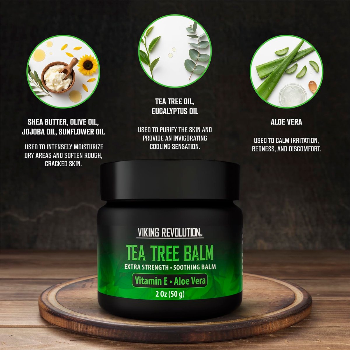 Viking Revolution Teebaumöl-Balsam - Fußcreme für trockene Haut - Tiefenfeuchtigkeitsspendende Formel mit Aloe Vera, Vitamin E & Eukalyptus - Beruhigt & Hydratisiert raue Hände, Ellbogen & Füße (60 ml, 1er-Pack)