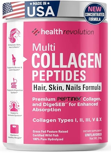 Multi-Kollagen-Peptide-Pulver – Typen I, II, III, V, X, hydrolysiertes Kollagen für Frauen, 99% Absorption, Haut, Haare, Nägel, Gelenke, dreifach raffiniert – kein Klumpen, nicht gentechnisch verändert, glutenfrei, grasgefüttert, ungesüßt