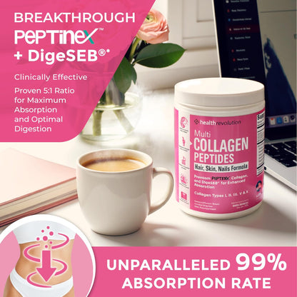 Multi-Kollagen-Peptide-Pulver – Typen I, II, III, V, X, hydrolysiertes Kollagen für Frauen, 99% Absorption, Haut, Haare, Nägel, Gelenke, dreifach raffiniert – kein Klumpen, nicht gentechnisch verändert, glutenfrei, grasgefüttert, ungesüßt