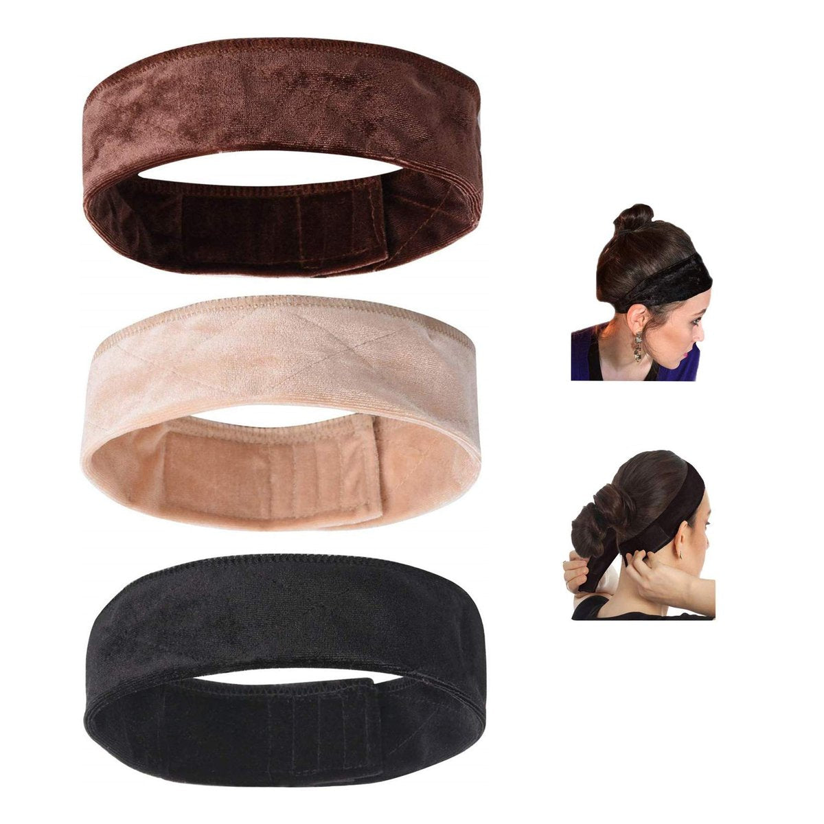sansheng 3er Pack Perückenband, Samt-Schal-Haarband mit extra Halt, verstellbar, dehnbares Baumwollband (3 Farben)
