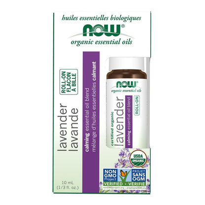 NOW Foods Bio Lavendel Roll-On Ätherisches Öl, beruhigende Mischung, zertifiziert biologisch, 10 ml