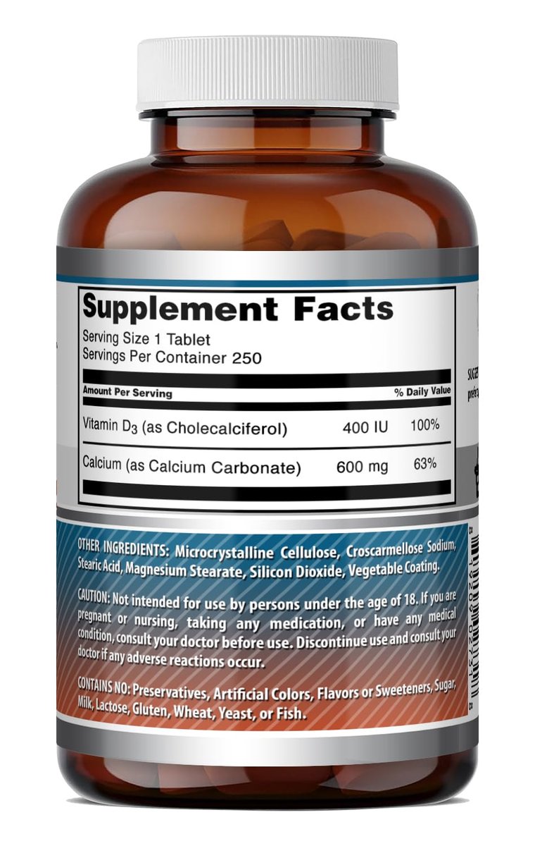 Amazing Formulas Calcium 600 mg mit Vitamin D3 400 IE Tabletten – Nahrungsergänzungsmittel – Non-GMO – Glutenfrei – Hergestellt in den USA – 250 Tabletten