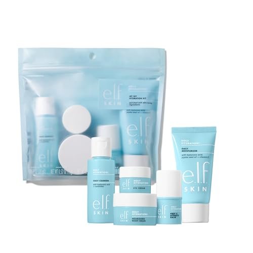 e.l.f. SKIN Holy Hydration! Jet Set Hydration Kit – Reiseset mit Feuchtigkeitspflege, Gesichtsreiniger, Balm, Feuchtigkeitscreme, Augencreme & Nachtcreme, vegan & tierversuchsfrei
