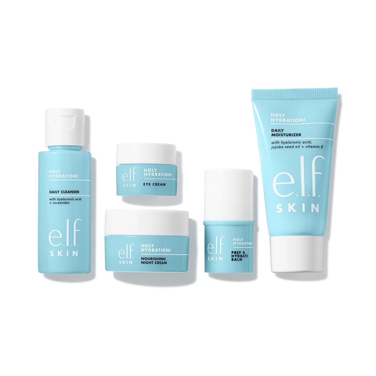 e.l.f. SKIN Holy Hydration! Jet Set Hydration Kit – Reiseset mit Feuchtigkeitspflege, Gesichtsreiniger, Balm, Feuchtigkeitscreme, Augencreme & Nachtcreme, vegan & tierversuchsfrei