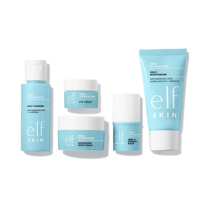 e.l.f. SKIN Holy Hydration! Jet Set Hydration Kit – Reiseset mit Feuchtigkeitspflege, Gesichtsreiniger, Balm, Feuchtigkeitscreme, Augencreme & Nachtcreme, vegan & tierversuchsfrei