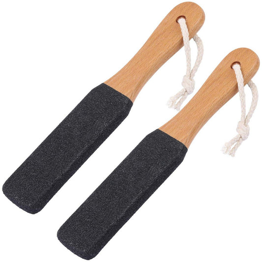 2er-Pack Fußfeile Hornhautentferner Fersenhobel mit Holzgriff Pediküre-Feile für abgestorbene Haut, professionell
