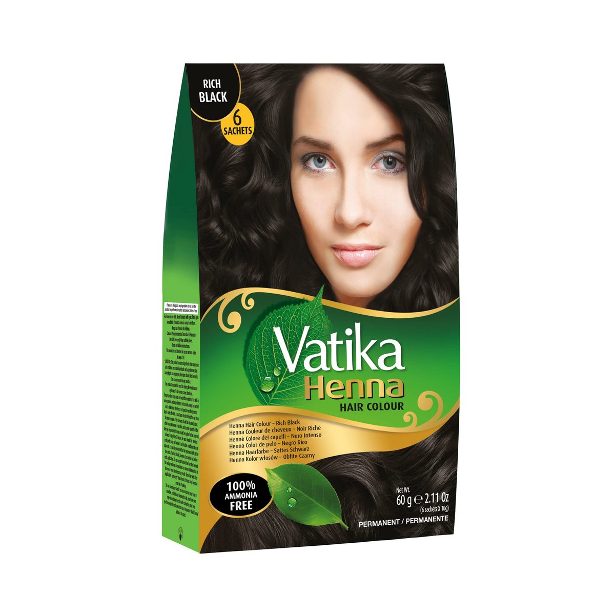 Vatika Naturals Haarfarbe Permanent Schwarz – Ammoniakfrei mit Henna & Kräutern, Grauabdeckung, Pflegend, Lang anhaltend – 18 Beutel à 10g (3er-Pack)