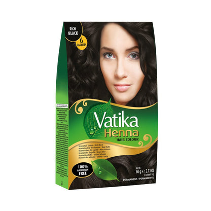 Vatika Naturals Haarfarbe Permanent Schwarz – Ammoniakfrei mit Henna & Kräutern, Grauabdeckung, Pflegend, Lang anhaltend – 18 Beutel à 10g (3er-Pack)