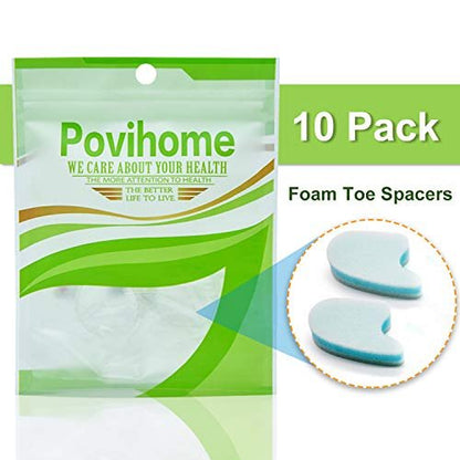 Povihome 10er-Pack Schaumstoff-Zehenspreizer (5 mm dick), 3-schichtige Zehentrenner – Große Größe – zur Korrektur von krummen, überlappenden Zehen, Linderung von Hühneraugen, Blasen und Reizungen