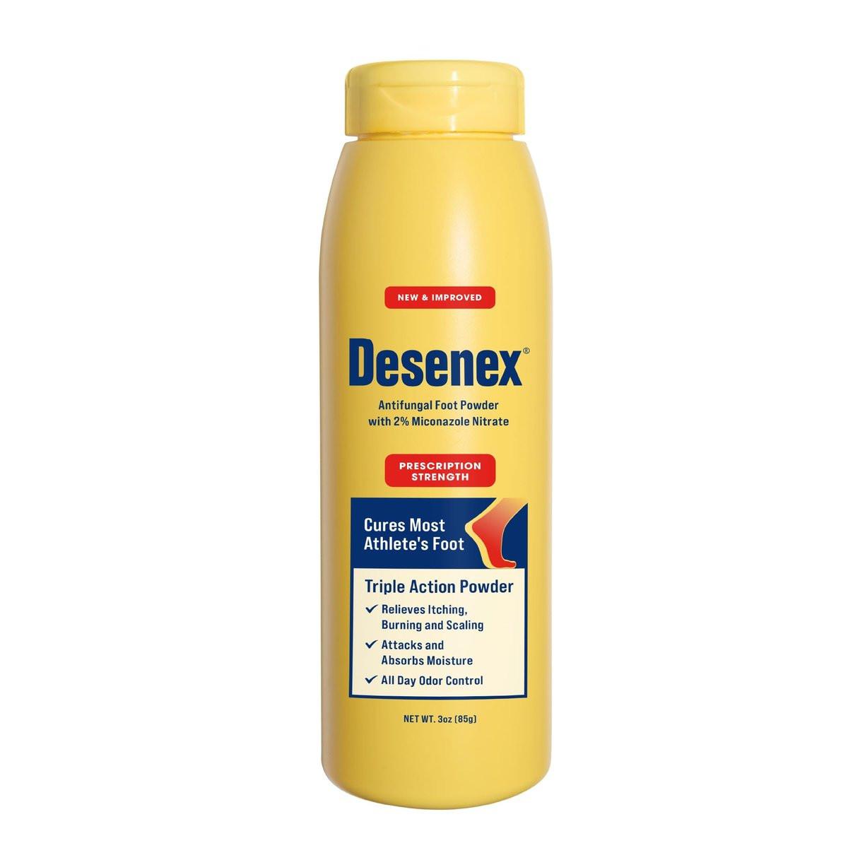 Desenex Anti-Pilz Fußpuder gegen Fußpilz, 2% Miconazolnitrat, lindert Juckreiz, Brennen und Schuppen, absorbiert Feuchtigkeit, 85 g Flasche