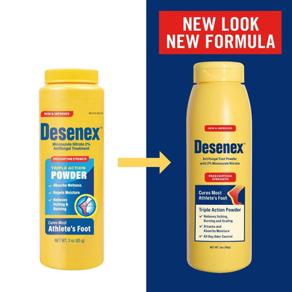 Desenex Anti-Pilz Fußpuder gegen Fußpilz, 2% Miconazolnitrat, lindert Juckreiz, Brennen und Schuppen, absorbiert Feuchtigkeit, 85 g Flasche
