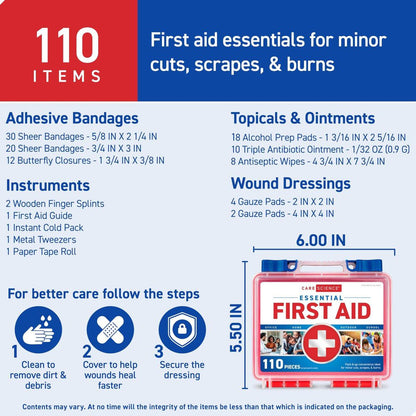 Care Science Erste-Hilfe-Set, 110 Teile | Professionell für Reisen, Arbeit, Schule, Zuhause, Auto, Notfälle, Überleben, Camping, Wandern und mehr