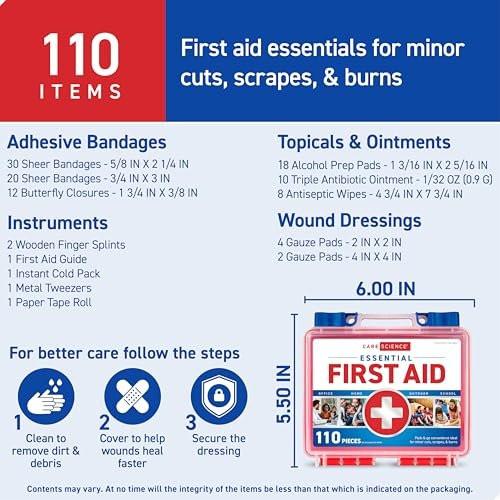 Care Science Erste-Hilfe-Set, 110 Teile | Professionell für Reisen, Arbeit, Schule, Zuhause, Auto, Notfälle, Überleben, Camping, Wandern und mehr