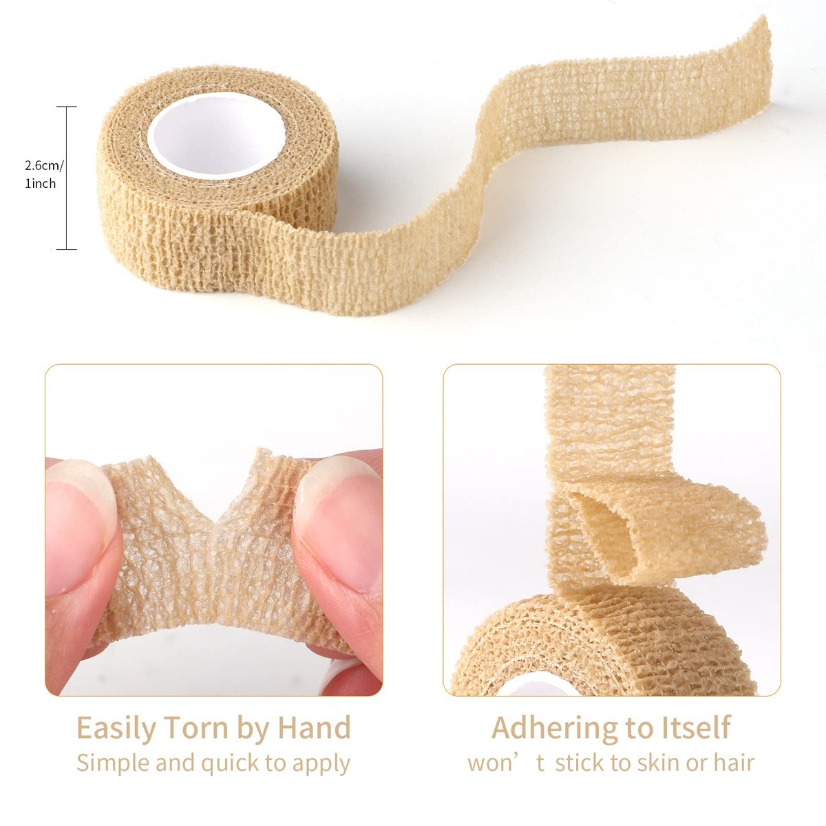 6er-Pack 2,5 cm breites hautfarbenes elastisches selbstklebendes Fingerbandage, Wickelbandagen für Handgelenk und Knöchel, auch für Tisch- und Stuhlbeine zur Reduzierung von Reibung und Geräuschen