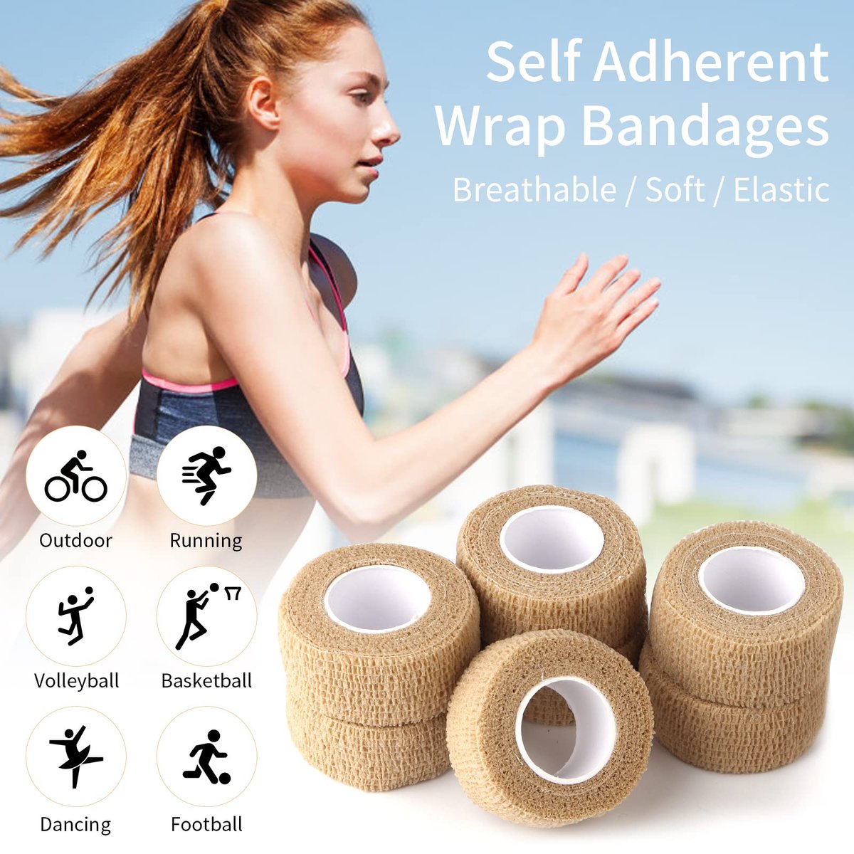 12er-Pack 2,5 cm breites hautfarbenes elastisches selbstklebendes Bandagenband, Finger-Tape, Bandagenwickel für Handgelenk und Knöchel, Stuhl- und Tischbeine zur Reduzierung von Reibung und Geräuschen