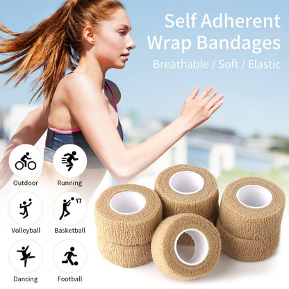 6er-Pack 2,5 cm breites hautfarbenes elastisches selbstklebendes Fingerbandage, Wickelbandagen für Handgelenk und Knöchel, auch für Tisch- und Stuhlbeine zur Reduzierung von Reibung und Geräuschen