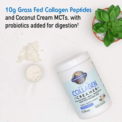Garden of Life Grass Fed Collagen Creamer Pulver - Cremiges Vanille, 12 Portionen, Pulver für Kaffee, Energie, Schönheit, Gelenke, Kollagenpeptide mit Kokos-MCTs, Keto-Protein-Ergänzung
