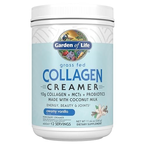 Garden of Life Grass Fed Collagen Creamer Pulver - Cremiges Vanille, 12 Portionen, Pulver für Kaffee, Energie, Schönheit, Gelenke, Kollagenpeptide mit Kokos-MCTs, Keto-Protein-Ergänzung