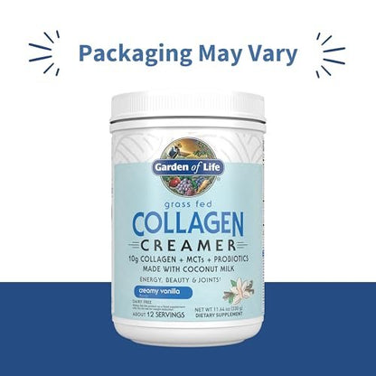 Garden of Life Grass Fed Collagen Creamer Pulver - Cremiges Vanille, 12 Portionen, Pulver für Kaffee, Energie, Schönheit, Gelenke, Kollagenpeptide mit Kokos-MCTs, Keto-Protein-Ergänzung