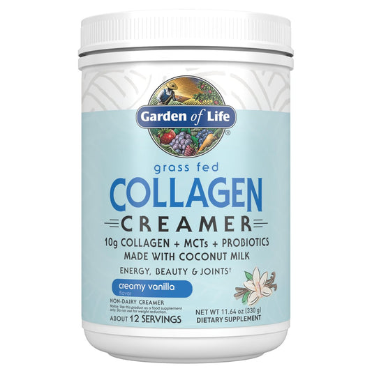 Garden of Life Grass Fed Collagen Creamer Pulver - Cremiges Vanille, 12 Portionen, Pulver für Kaffee, Energie, Schönheit, Gelenke, Kollagenpeptide mit Kokos-MCTs, Keto-Protein-Ergänzung