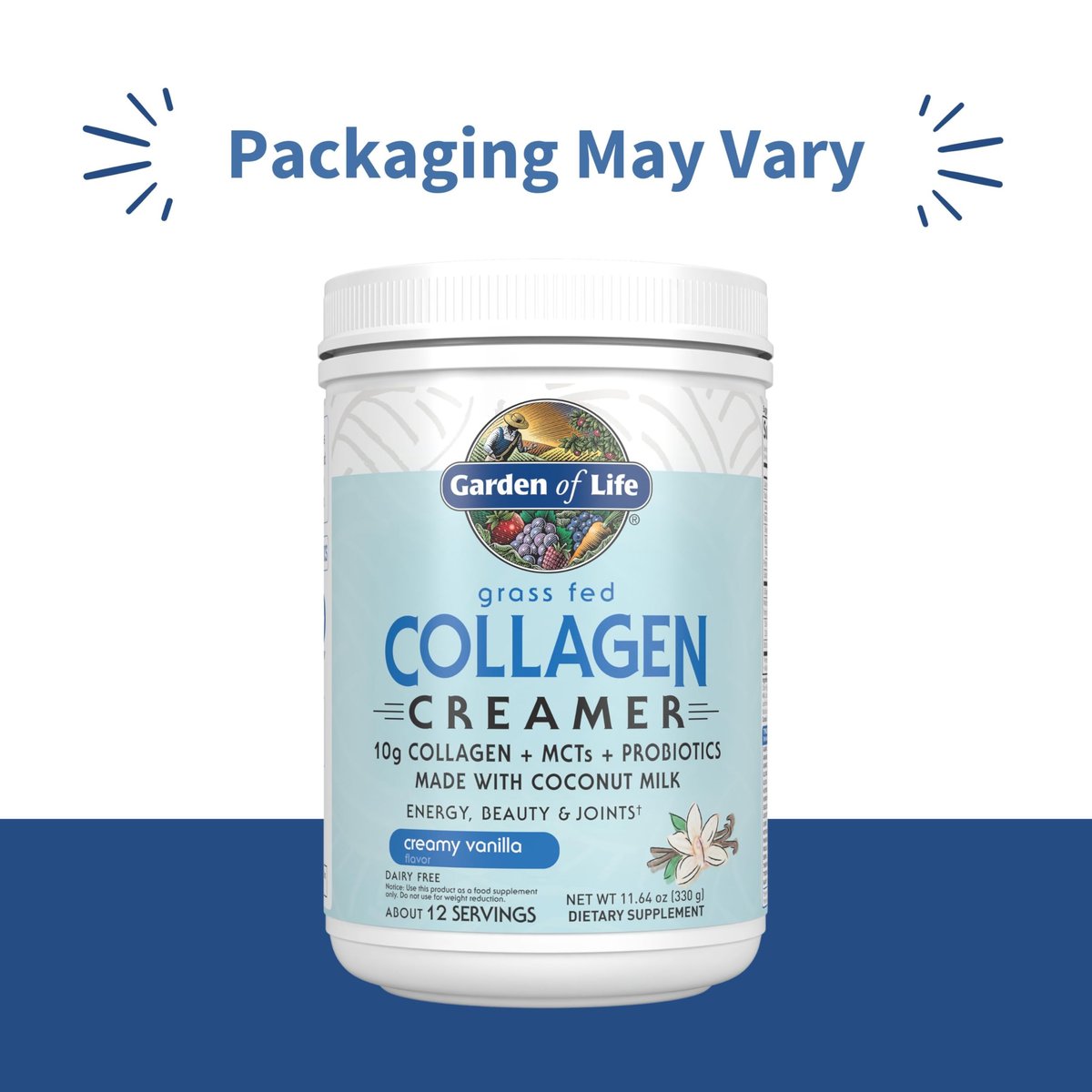 Garden of Life Grass Fed Collagen Creamer Pulver - Cremiges Vanille, 12 Portionen, Pulver für Kaffee, Energie, Schönheit, Gelenke, Kollagenpeptide mit Kokos-MCTs, Keto-Protein-Ergänzung