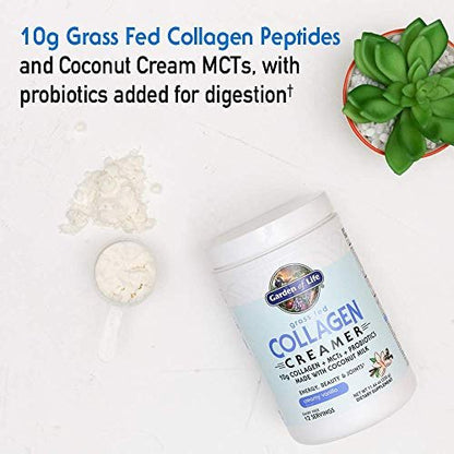 Garden of Life Grass Fed Collagen Creamer Pulver - Cremiges Vanille, 12 Portionen, Pulver für Kaffee, Energie, Schönheit, Gelenke, Kollagenpeptide mit Kokos-MCTs, Keto-Protein-Ergänzung