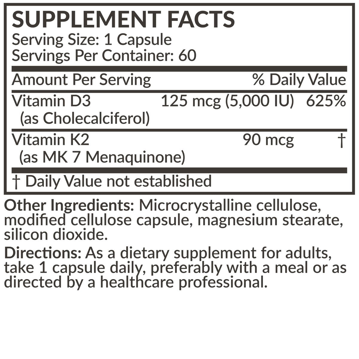 Futurebiotics Vitamin K2 (MK7) mit D3 - Non-GMO Formel - 5000 IE Vitamin D3 & 90 mcg Vitamin K2 MK-7, 60 vegane Kapseln