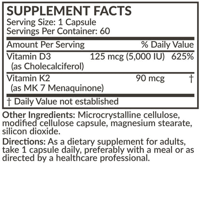 Futurebiotics Vitamin K2 (MK7) mit D3 - Non-GMO Formel - 5000 IE Vitamin D3 & 90 mcg Vitamin K2 MK-7, 60 vegane Kapseln