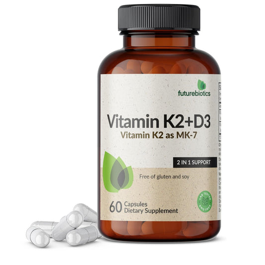 Futurebiotics Vitamin K2 (MK7) mit D3 - Non-GMO Formel - 5000 IE Vitamin D3 & 90 mcg Vitamin K2 MK-7, 60 vegane Kapseln