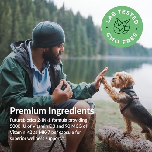 Futurebiotics Vitamin K2 (MK7) mit D3 - Non-GMO Formel - 5000 IE Vitamin D3 & 90 mcg Vitamin K2 MK-7, 60 vegane Kapseln