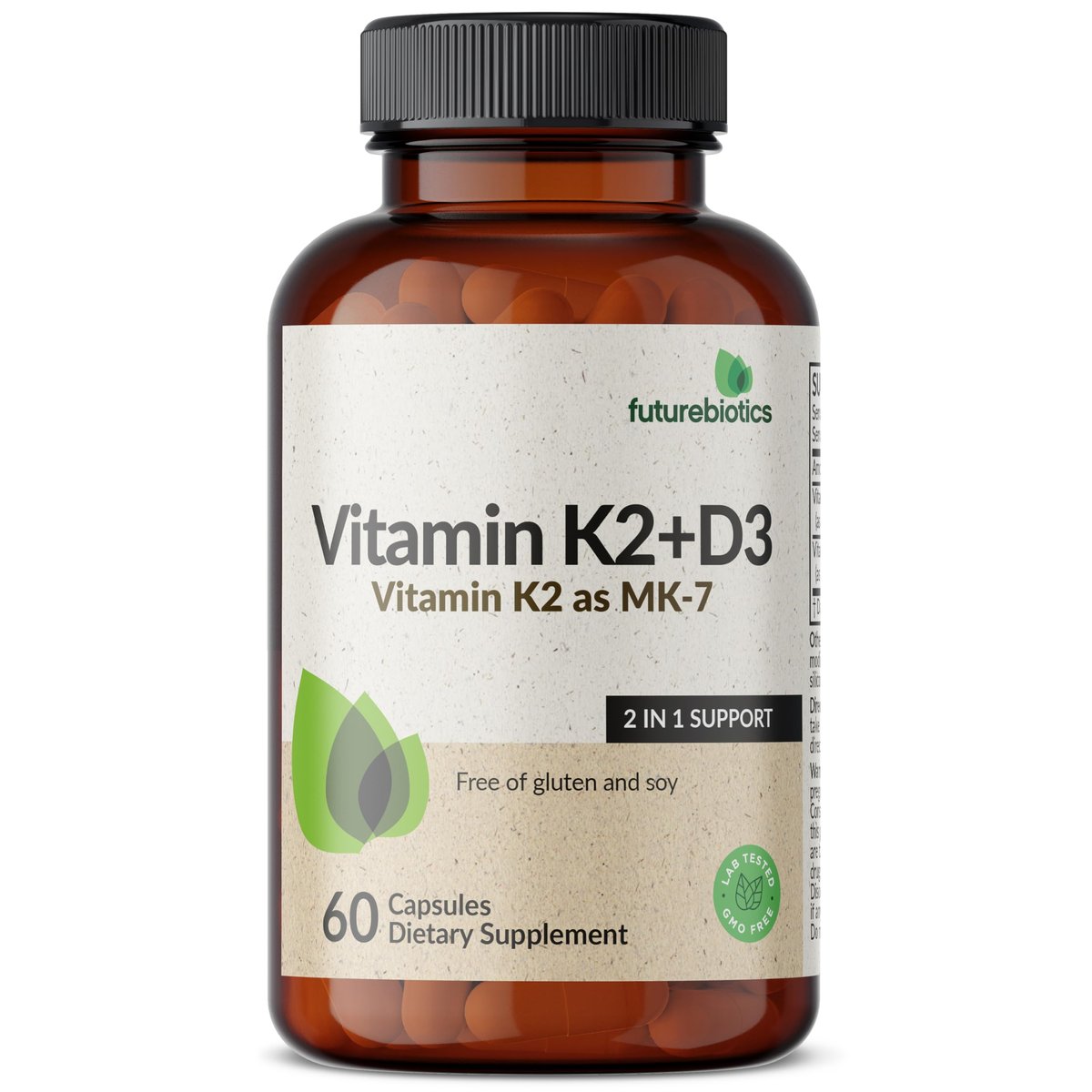 Futurebiotics Vitamin K2 (MK7) mit D3 - Non-GMO Formel - 5000 IE Vitamin D3 & 90 mcg Vitamin K2 MK-7, 60 vegane Kapseln
