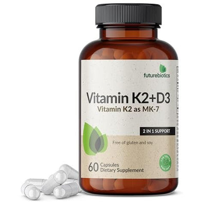 Futurebiotics Vitamin K2 (MK7) mit D3 - Non-GMO Formel - 5000 IE Vitamin D3 & 90 mcg Vitamin K2 MK-7, 60 vegane Kapseln