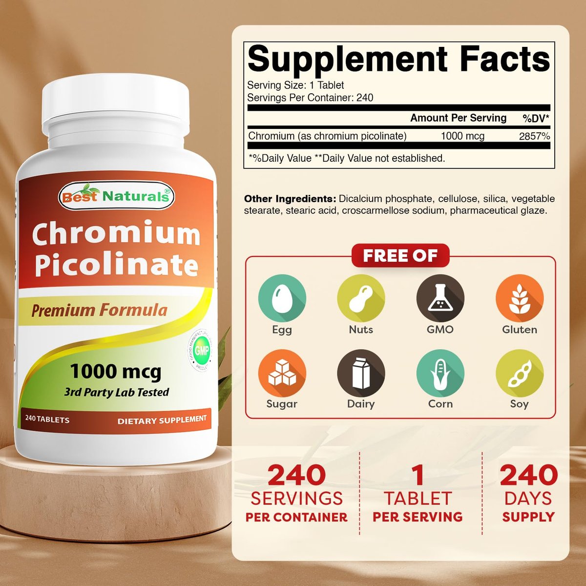 Best Naturals Chrompicolinat 1000 mcg – 240 Tabletten