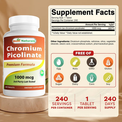 Best Naturals Chrompicolinat 1000 mcg – 240 Tabletten