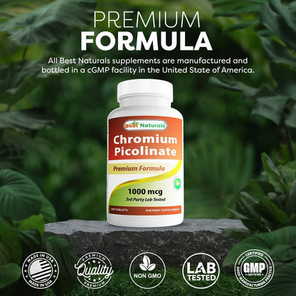 Best Naturals Chrompicolinat 1000 mcg – 120 Tabletten, hochdosiertes Mineralstoffpräparat
