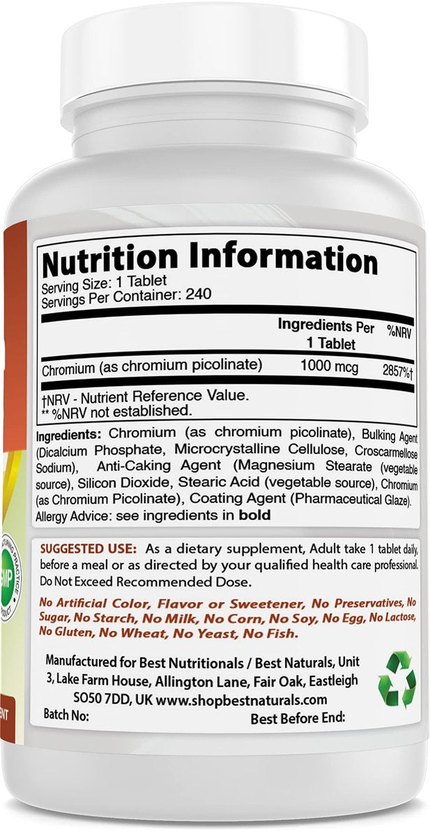Best Naturals Chrompicolinat 1000 mcg – 240 Tabletten