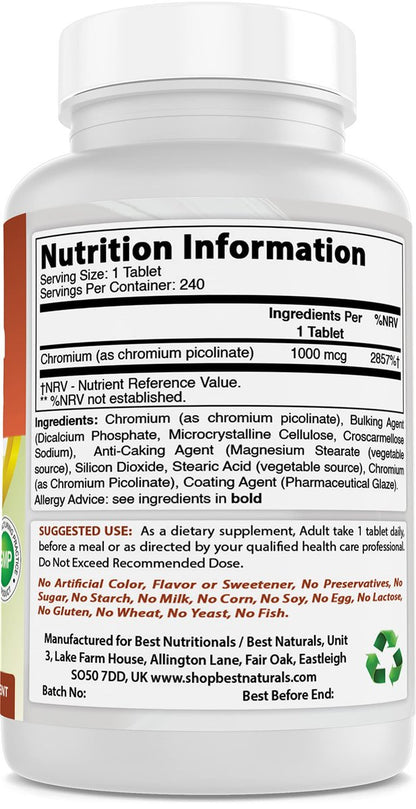 Best Naturals Chrompicolinat 1000 mcg – 240 Tabletten