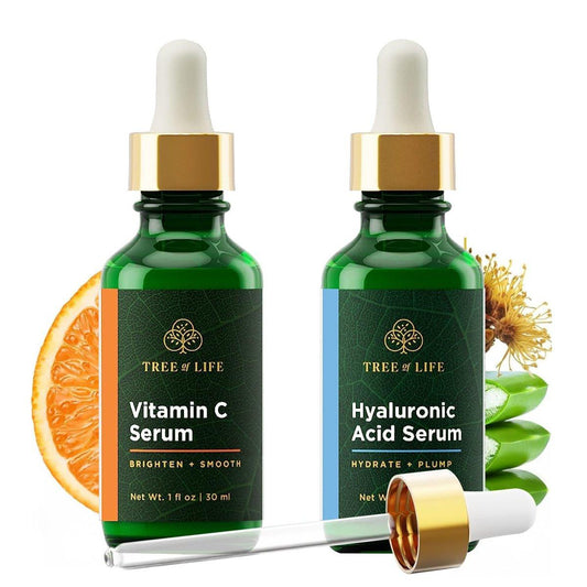 Tree of Life Beauty Gesichtspflege-Set für strahlende, straffe und hydratisierte Haut - Vitamin C & Hyaluronsäure Serum - 2 x 30 ml