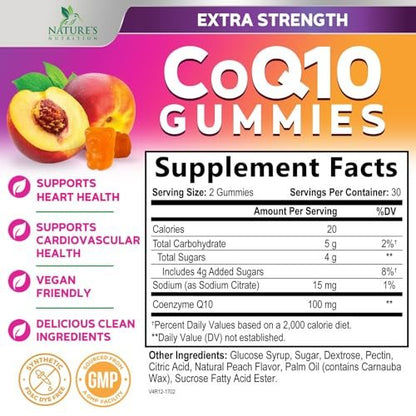 CoQ10 Gummis – Coenzym Q10 100 mg pro Portion – 3-fache Stärke, hohe Absorption, Antioxidans-Ergänzung für Herzgesundheit & Energieproduktion – Ultra Coq 10 Vitaminpräparat – 60 Gummis