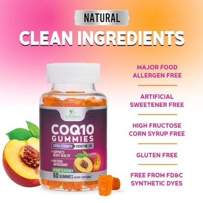 CoQ10 Gummis – Coenzym Q10 100 mg pro Portion – 3-fache Stärke, hohe Absorption, Antioxidans-Ergänzung für Herzgesundheit & Energieproduktion – Ultra Coq 10 Vitaminpräparat – 60 Gummis