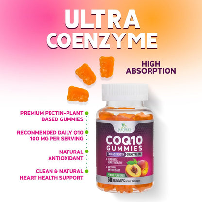 CoQ10 Gummis – Coenzym Q10 100 mg pro Portion – 3-fache Stärke, hohe Absorption, Antioxidans-Ergänzung für Herzgesundheit & Energieproduktion – Ultra Coq 10 Vitaminpräparat – 60 Gummis