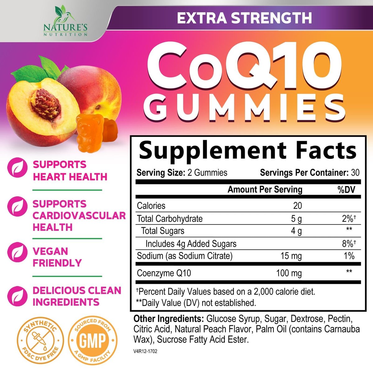 CoQ10 Gummis – Coenzym Q10 100 mg pro Portion – 3-fache Stärke, hohe Absorption, Antioxidans-Ergänzung für Herzgesundheit & Energieproduktion – Ultra Coq 10 Vitaminpräparat – 60 Gummis
