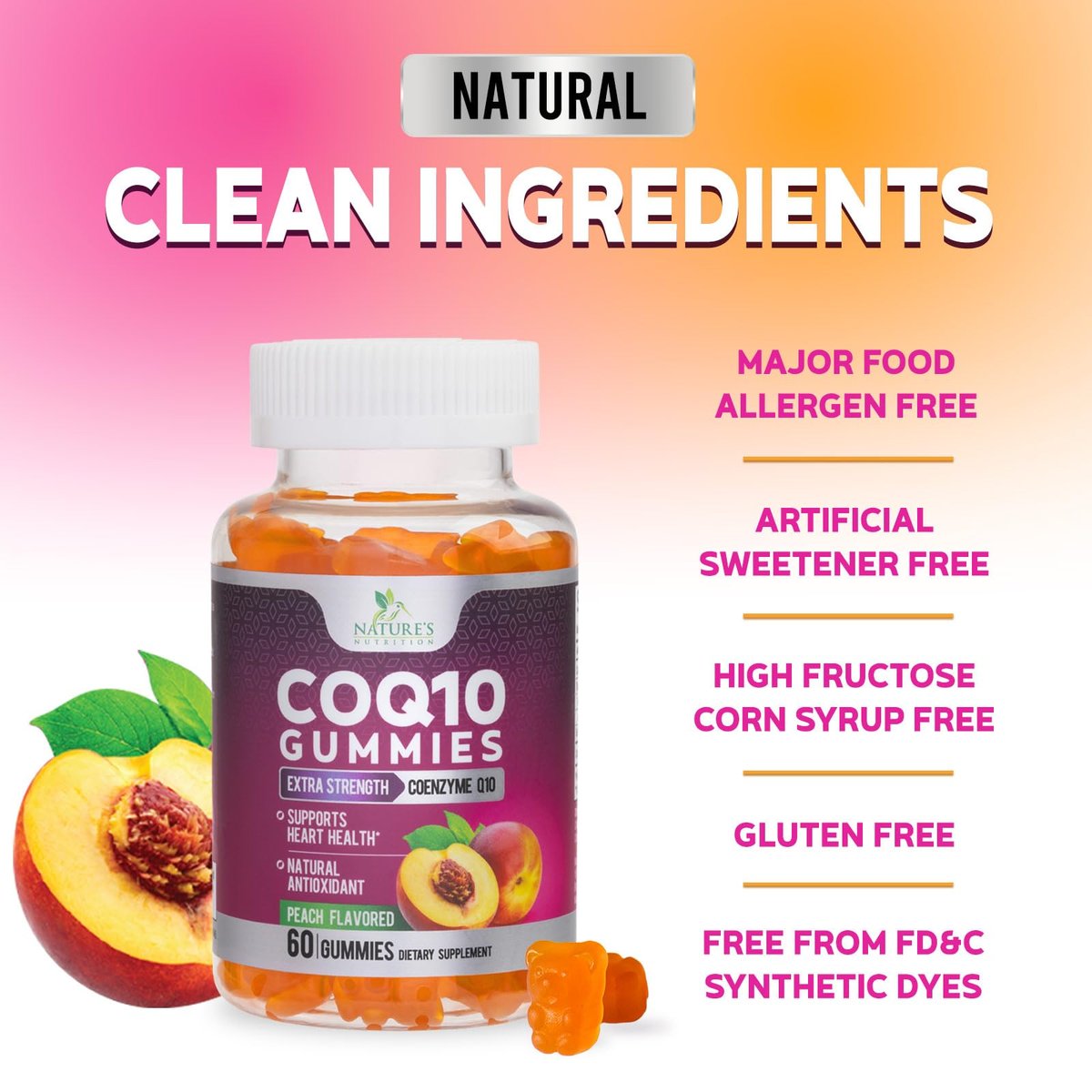 CoQ10 Gummis – Coenzym Q10 100 mg pro Portion – 3-fache Stärke, hohe Absorption, Antioxidans-Ergänzung für Herzgesundheit & Energieproduktion – Ultra Coq 10 Vitaminpräparat – 60 Gummis