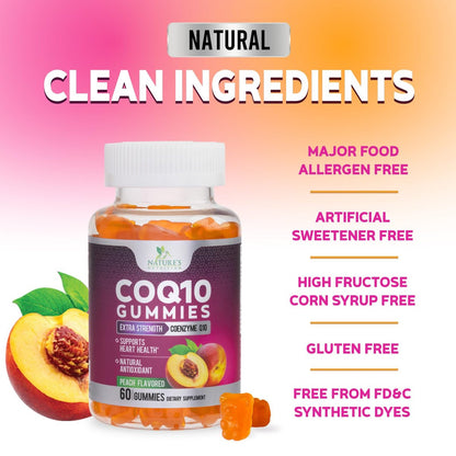 CoQ10 Gummis – Coenzym Q10 100 mg pro Portion – 3-fache Stärke, hohe Absorption, Antioxidans-Ergänzung für Herzgesundheit & Energieproduktion – Ultra Coq 10 Vitaminpräparat – 60 Gummis