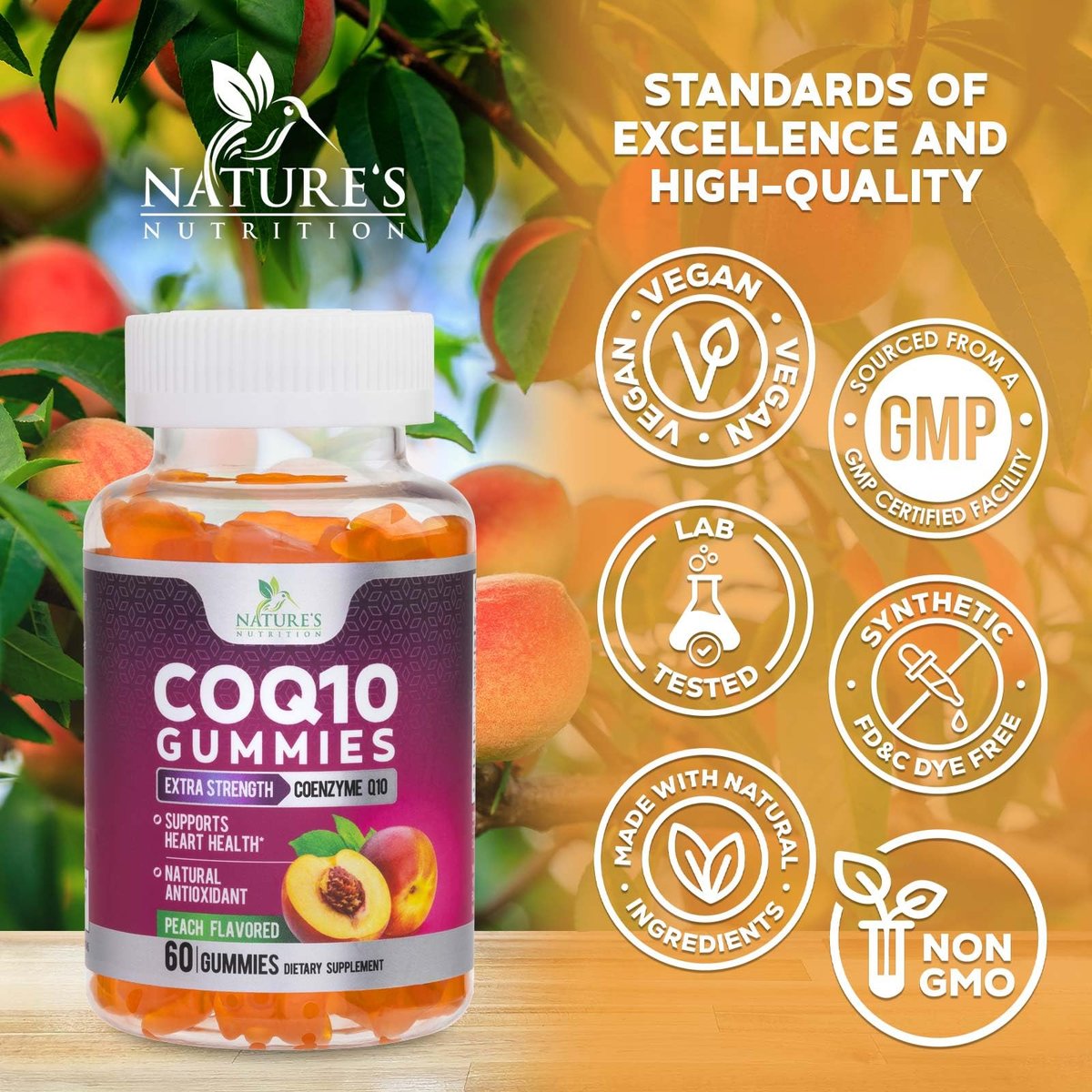 CoQ10 Gummis – Coenzym Q10 100 mg pro Portion – 3-fache Stärke, hohe Absorption, Antioxidans-Ergänzung für Herzgesundheit & Energieproduktion – Ultra Coq 10 Vitaminpräparat – 60 Gummis
