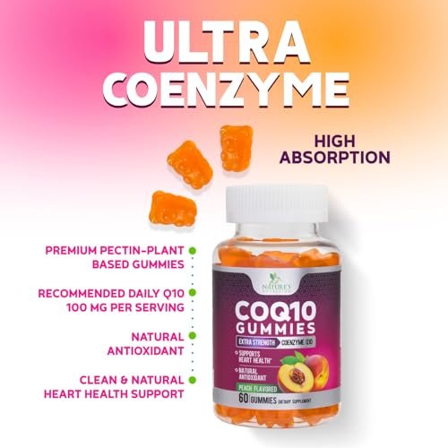 CoQ10 Gummis – Coenzym Q10 100 mg pro Portion – 3-fache Stärke, hohe Absorption, Antioxidans-Ergänzung für Herzgesundheit & Energieproduktion – Ultra Coq 10 Vitaminpräparat – 60 Gummis